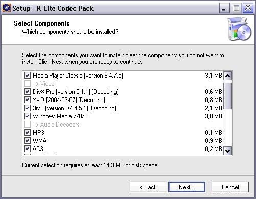 Окно установщика K-Lite Codec Pack